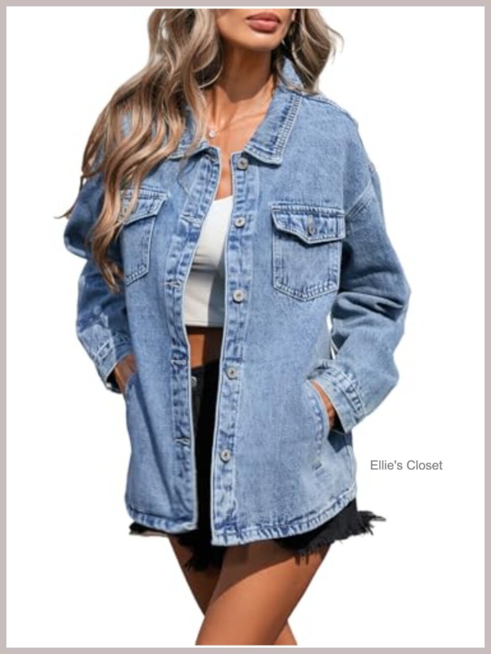 Loose Fit Denim Shacket for Casual Gatherings Cotton Long Sleeve